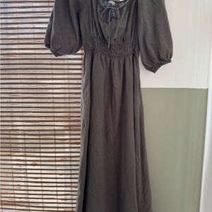 Dusty Olive Green Neuflora Fulton Dress Cottagecore Smocked Waist